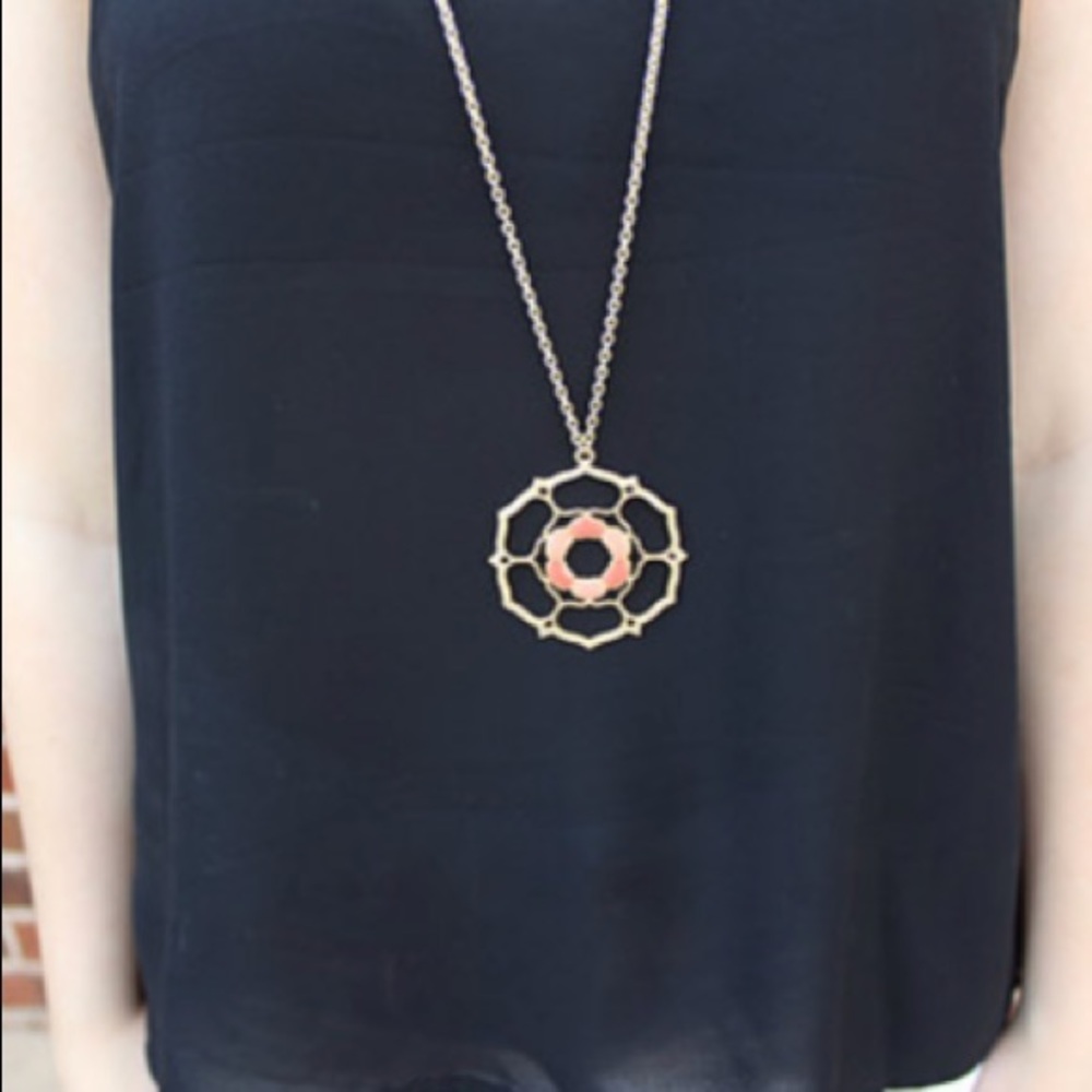 Pink Flower Disc Necklace